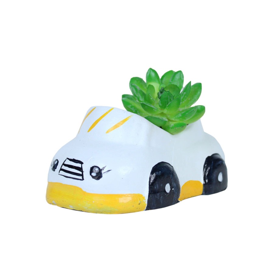 Garden Planters Wonderland | Small Car Succulent Pot For Home Decoration (White)