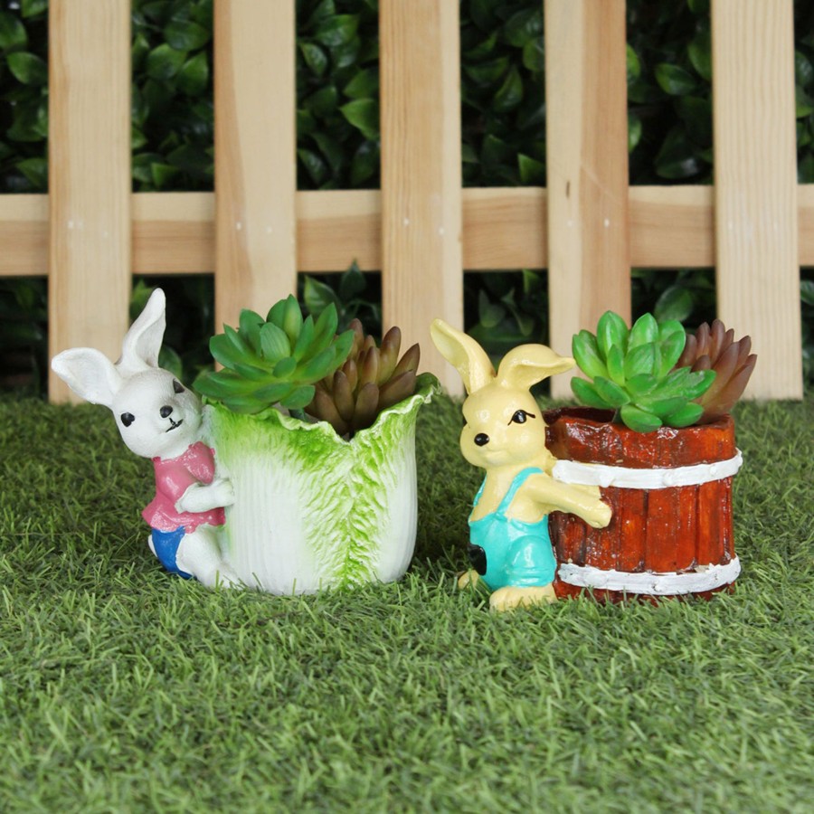 Garden Planters Wonderland | (Set Of 2) Bunny With Pot Succulent Planter