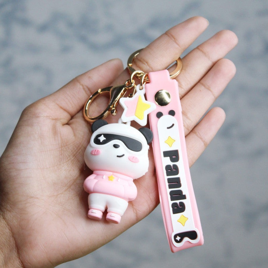 Gifts Wonderland | Wonderland Panda Specs Keychain In Pink 2-In-1 Cartoon Style Keychain And Bag Charms Fun And Functional Accessories For Bags And Keys