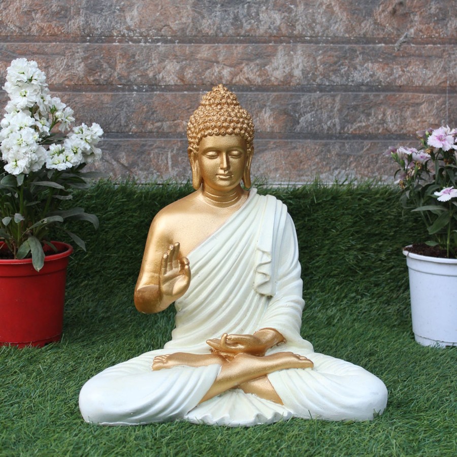 Garden Decor Wonderland Buddha And Monk Statue | Wonderland Resin 14 '' Buddha (Golden Body & Seagreen) (Aashirwad)