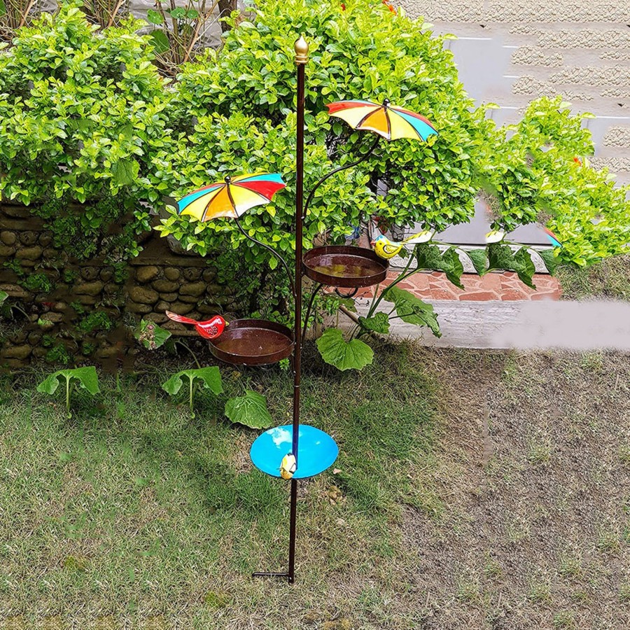 Garden Decor Wonderland Metal Yard Art | Metal Umbrella Bird Feeder Stake For Garden And Balcony Decoration