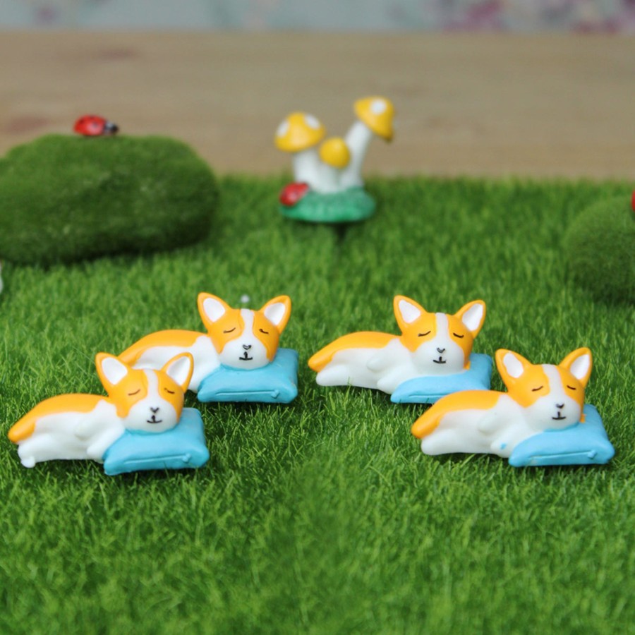 Miniature Fairy Garden Wonderland | Miniature Toys : (Set Of 4) Sleeping Coorgi