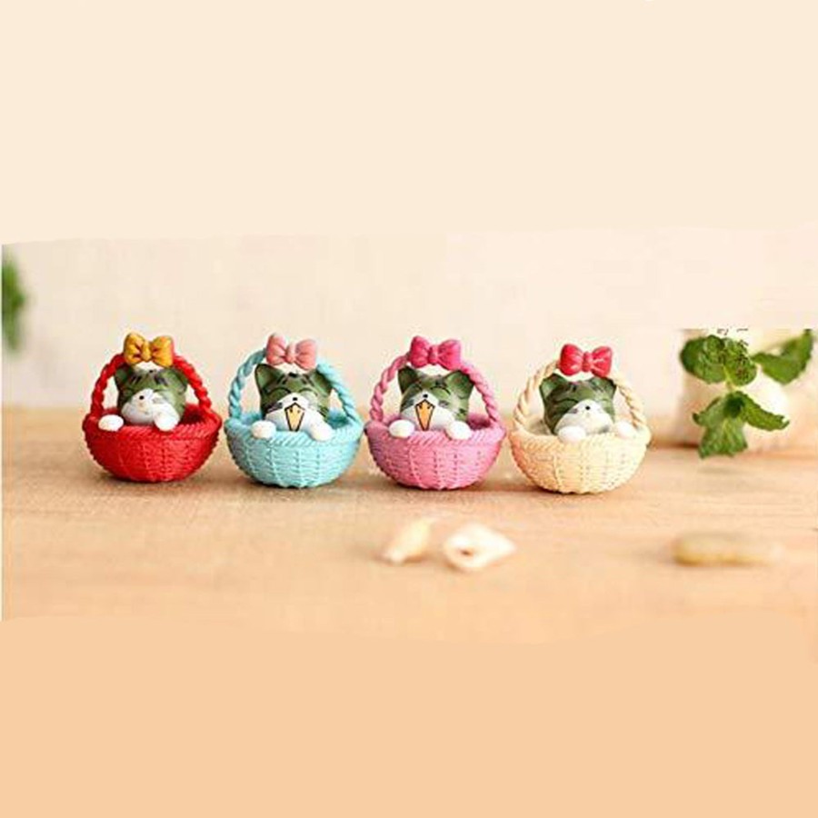 Miniature Fairy Garden Wonderland | Miniature Toys : (Set Of 4) Kitty In Round Bucket