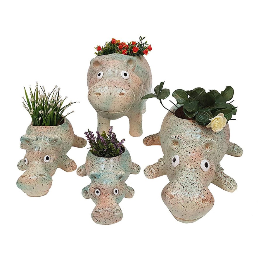 Garden Planters Wonderland | (Set Of 4) Hippo Planter Set For Home And Garden Decoration