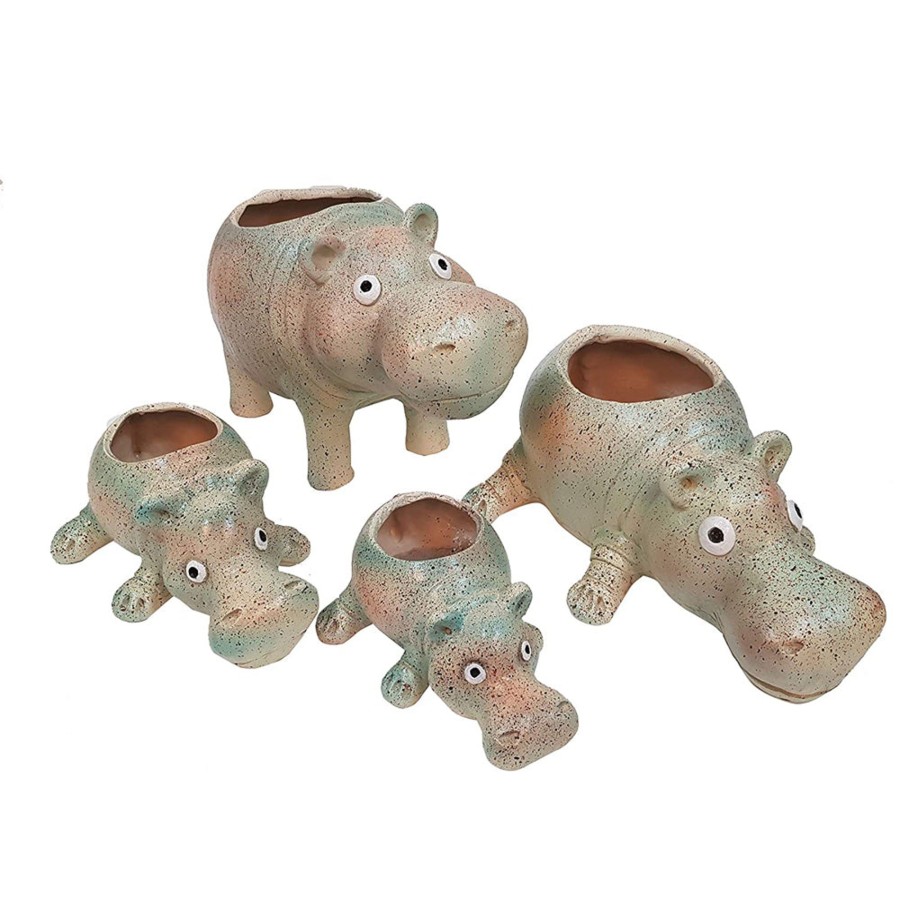 Garden Planters Wonderland | (Set Of 4) Hippo Planter Set For Home And Garden Decoration