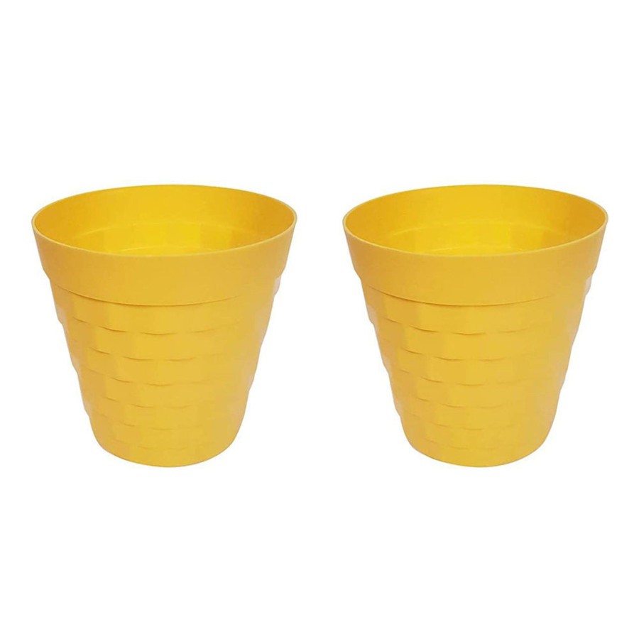 Garden Planters Wonderland | (Set Of 2 ) 12 Inches Brix Pots Outdoor Pots (Set Of 2) (Yellow)