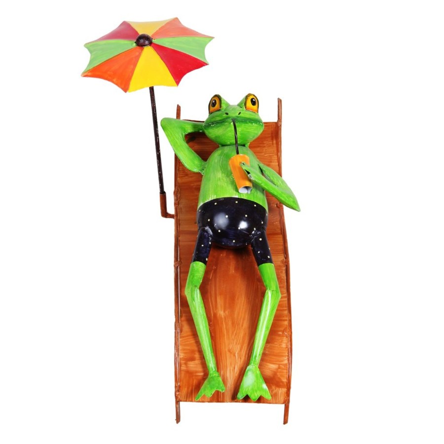 Garden Decor Wonderland Metal Yard Art | Metal Frog Sleeping Under Umbrella For Home And Garden Decoration