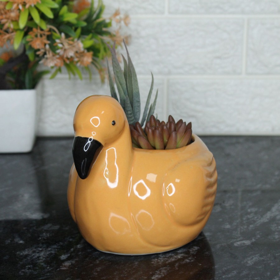 Garden Planters Wonderland | Ceramic Duck Pot For Home And Balcony Decoration (Orange)