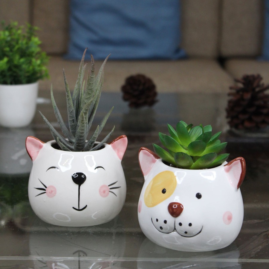 Garden Planters Wonderland | Imported Set Of 2 Ceramic Bear Small Size Plant Pot