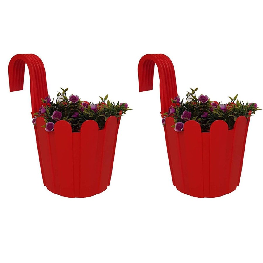 Garden Planters Wonderland | Wonderland (Set Of 2) French Hook Plastic Railing Planter (Red)