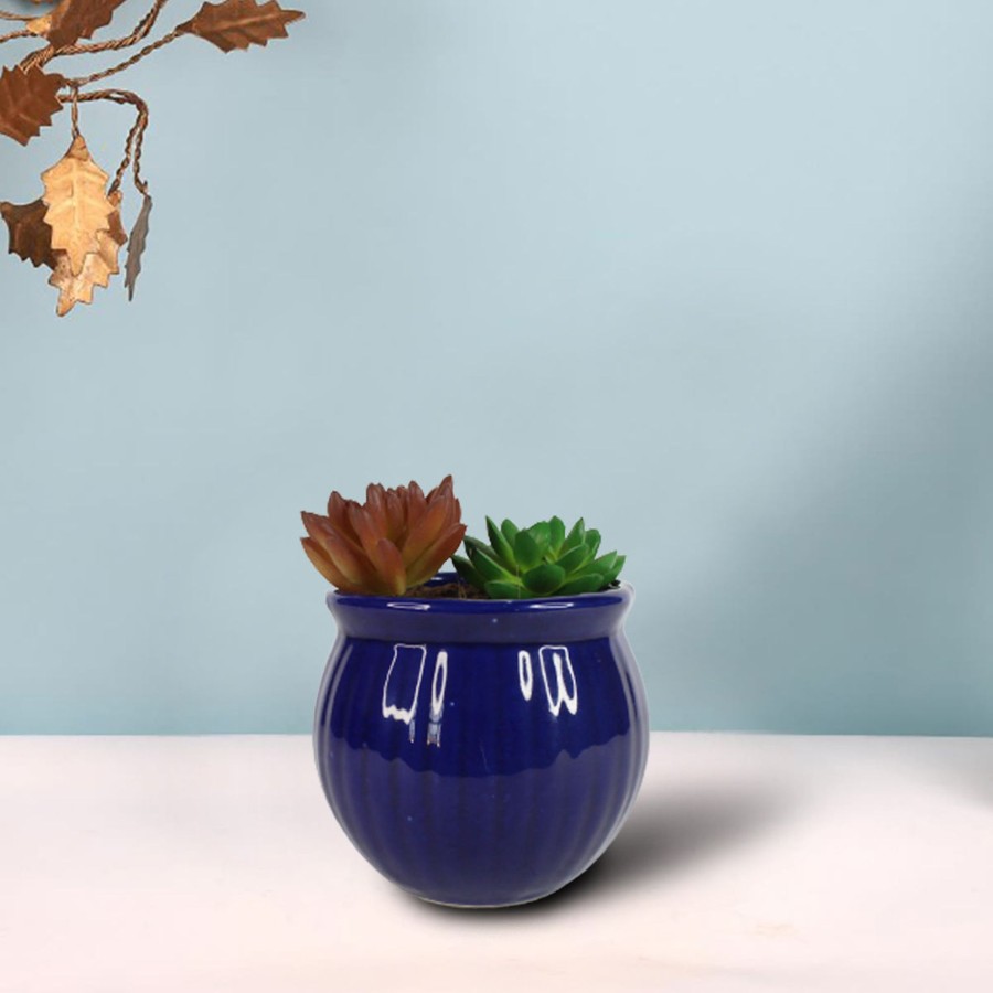 Garden Planters Wonderland | Ceramic Matka Flower Pot (Dark Blue)