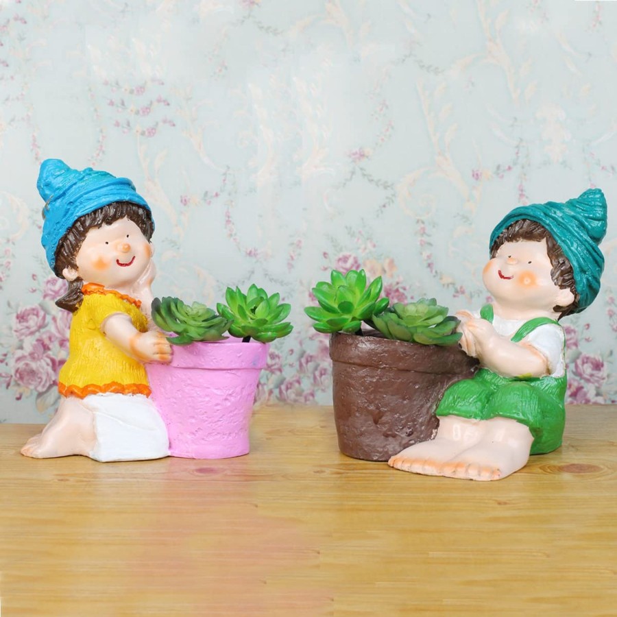 Garden Planters Wonderland Garden Arts and Craft | (Set Of 2) Resin Gril & Boy Planter Pot For Home And Garden Decor