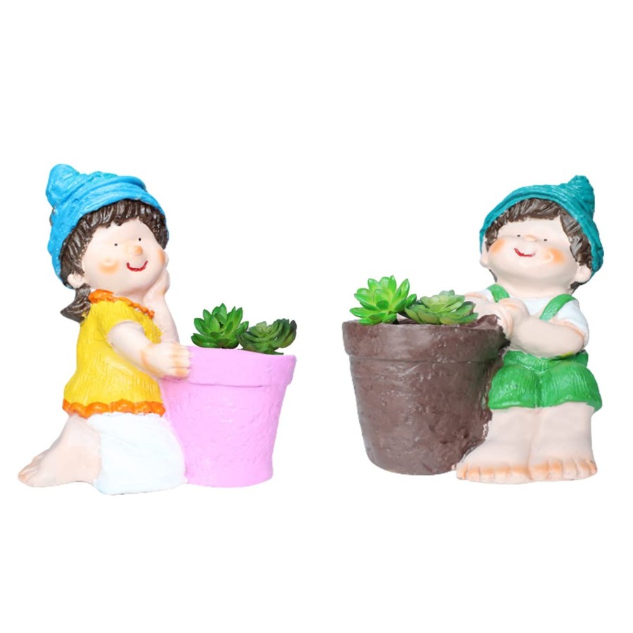 Garden Planters Wonderland Garden Arts and Craft | (Set Of 2) Resin Gril & Boy Planter Pot For Home And Garden Decor