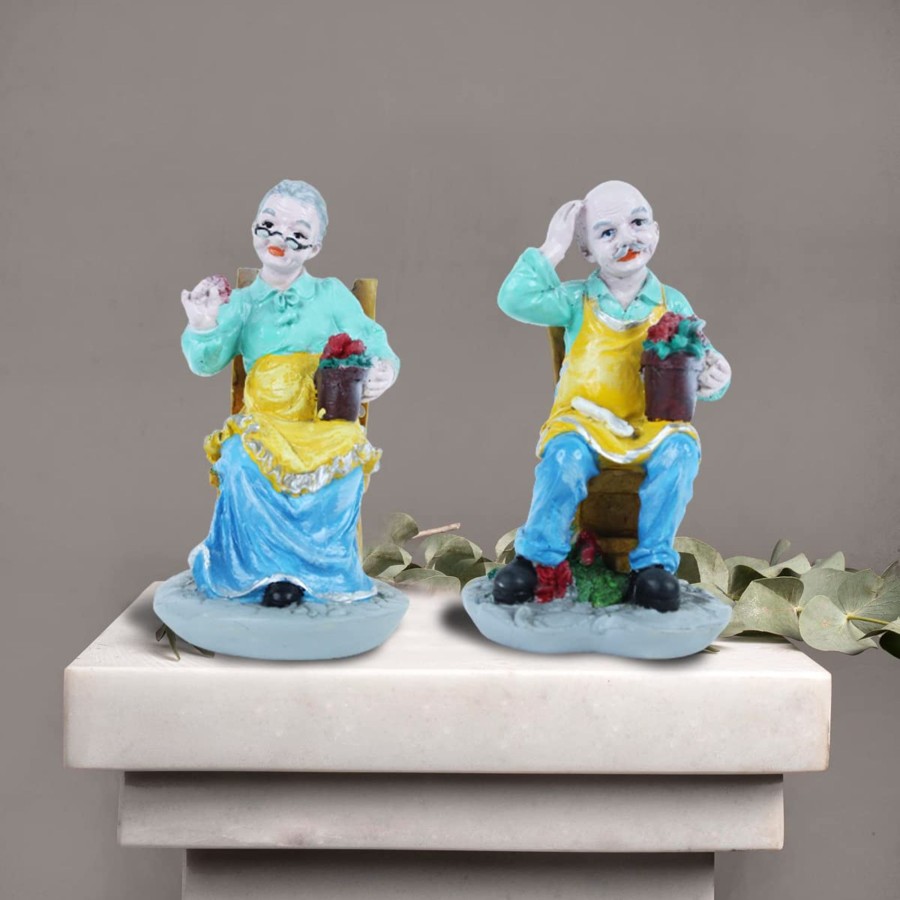 Home Decor Wonderland Table Top Decor | Old Couple Sitting On Chair Statue