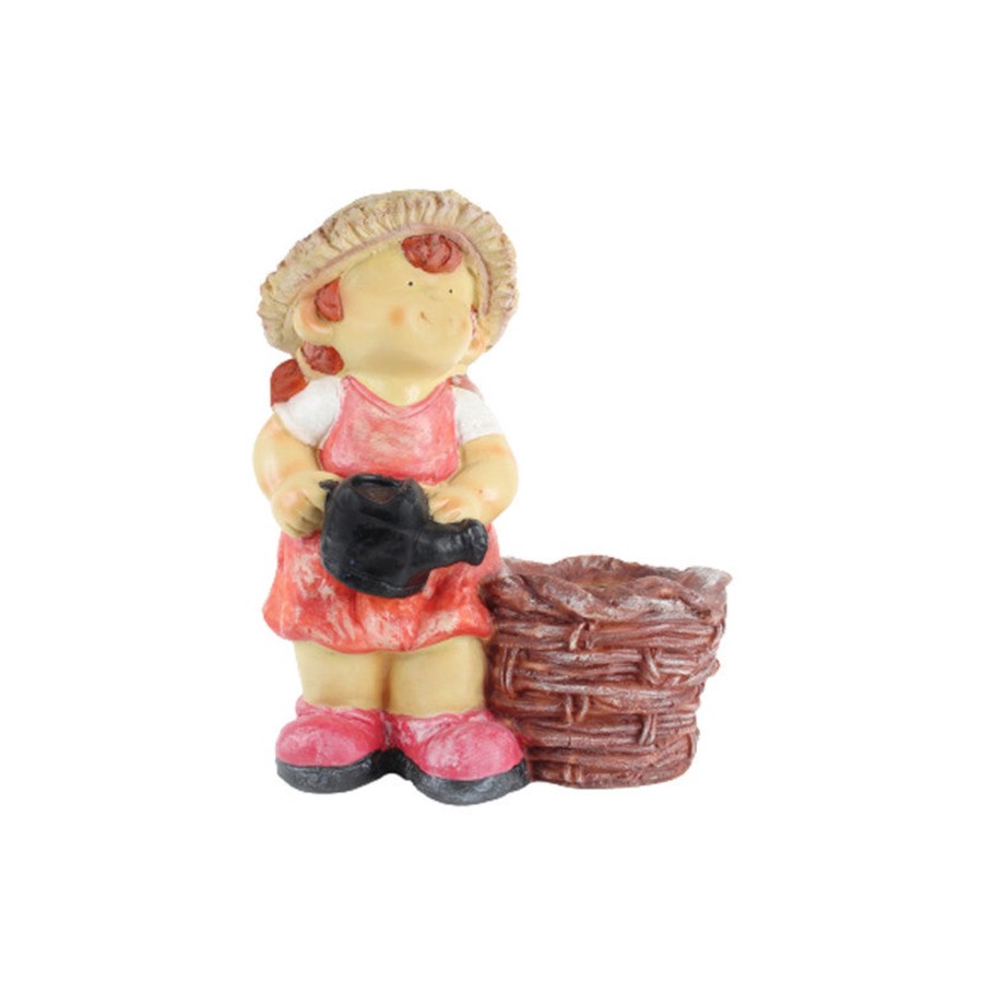 Garden Planters Wonderland | Wonderland Resin Farm Girl Holding Water Can Planter (Orange)