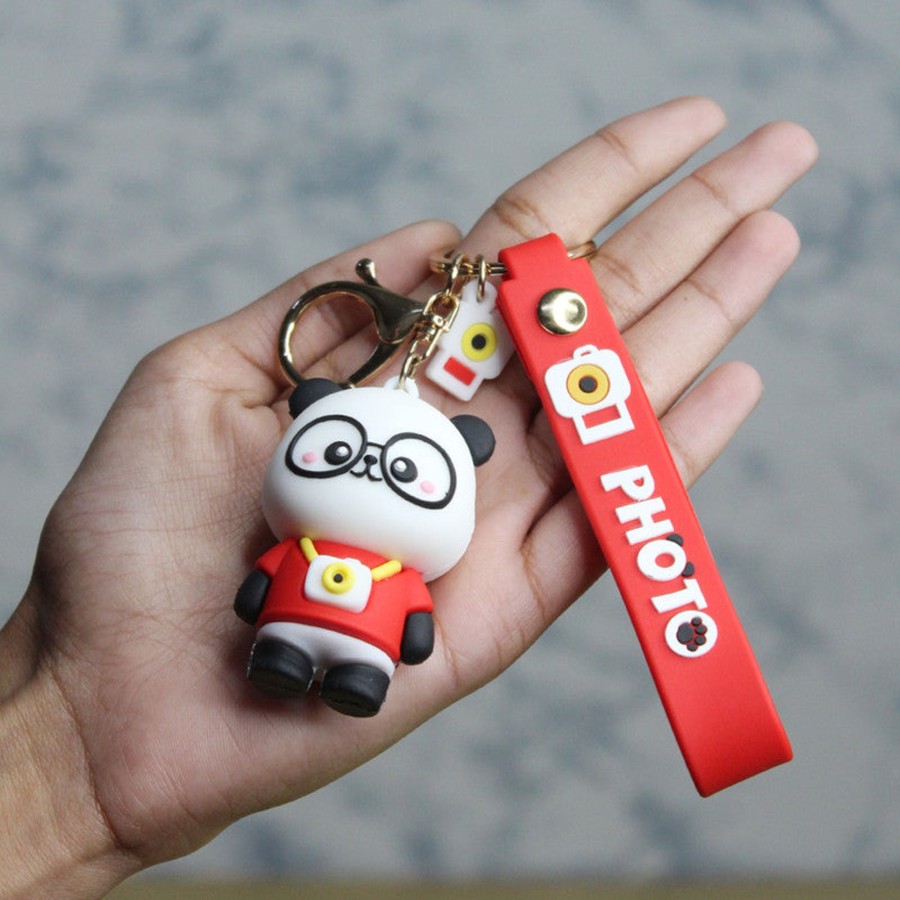 Gifts Wonderland | Wonderland Panda Photo Keychain In Red 2-In-1 Cartoon Style Keychain And Bag Charms Fun And Functional Accessories For Bags And Keys