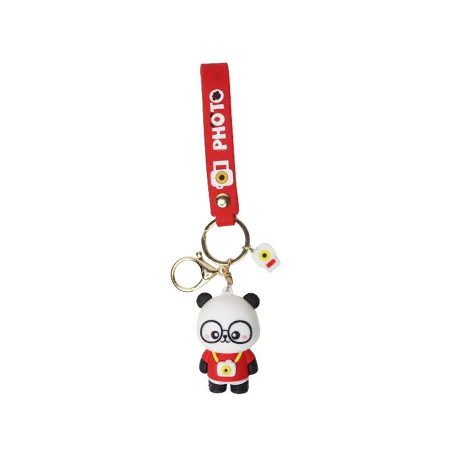 Gifts Wonderland | Wonderland Panda Photo Keychain In Red 2-In-1 Cartoon Style Keychain And Bag Charms Fun And Functional Accessories For Bags And Keys