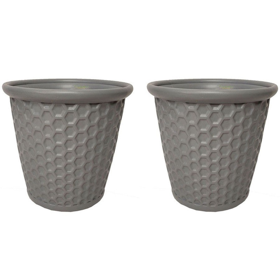 Garden Planters Wonderland | Set Of 2 : Grey Honeycomb 12 Inches Pp/ Pvc / High Quality Plastic Planter