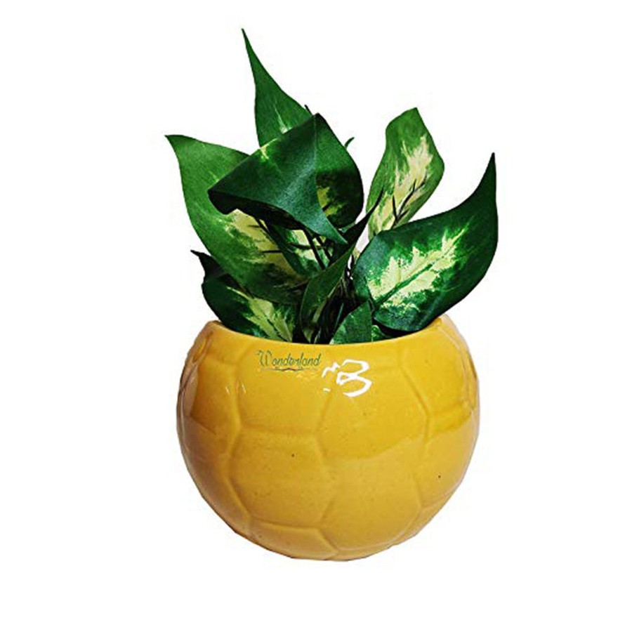 Garden Planters Wonderland | Yellow Ceramic Football Pot For Home And Garden Decoration