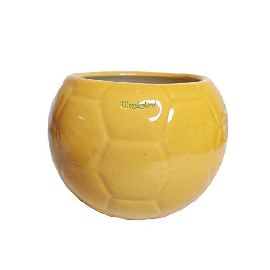 Garden Planters Wonderland | Yellow Ceramic Football Pot For Home And Garden Decoration