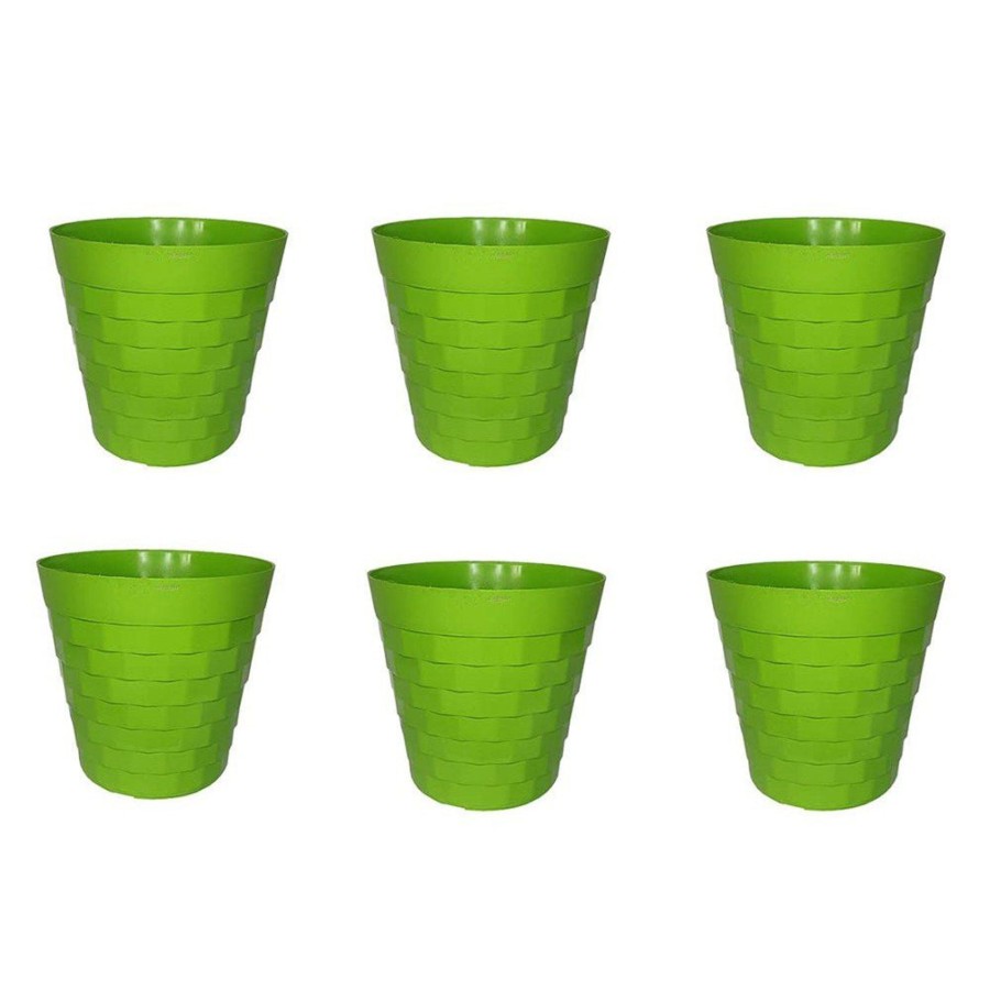 Garden Planters Wonderland | ( Set Of 6) 10 Inches Brix Plastic Round Garden Pots For Outdoor (Green)