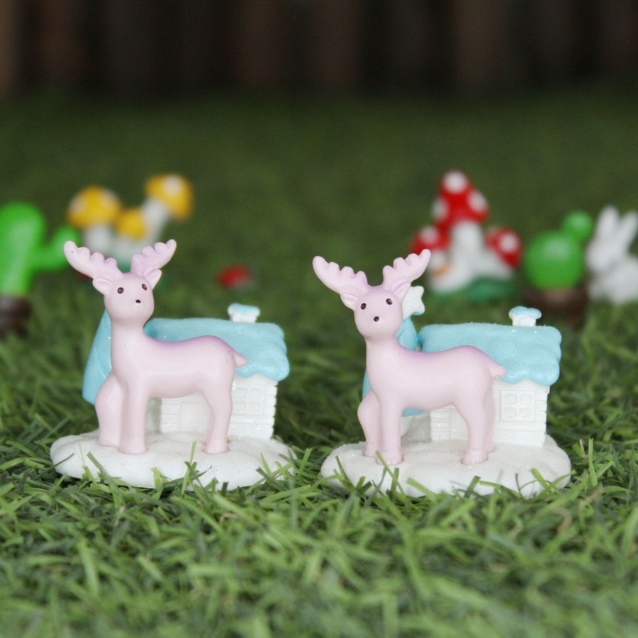 Miniature Fairy Garden Wonderland | (Set Of 2) Pink Deer Miniature Toys