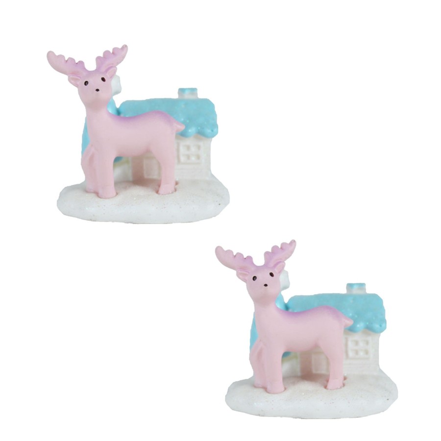 Miniature Fairy Garden Wonderland | (Set Of 2) Pink Deer Miniature Toys