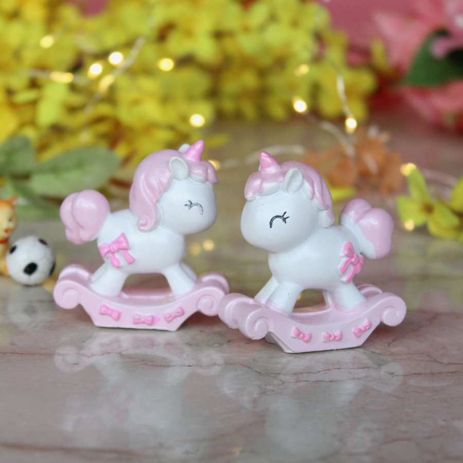 Miniature Fairy Garden Wonderland | Unicorn Baby Rocker (Set Of 2 )( Miniature Toys , Cake Toppers , Small Figuine, Unicorn Figurine)