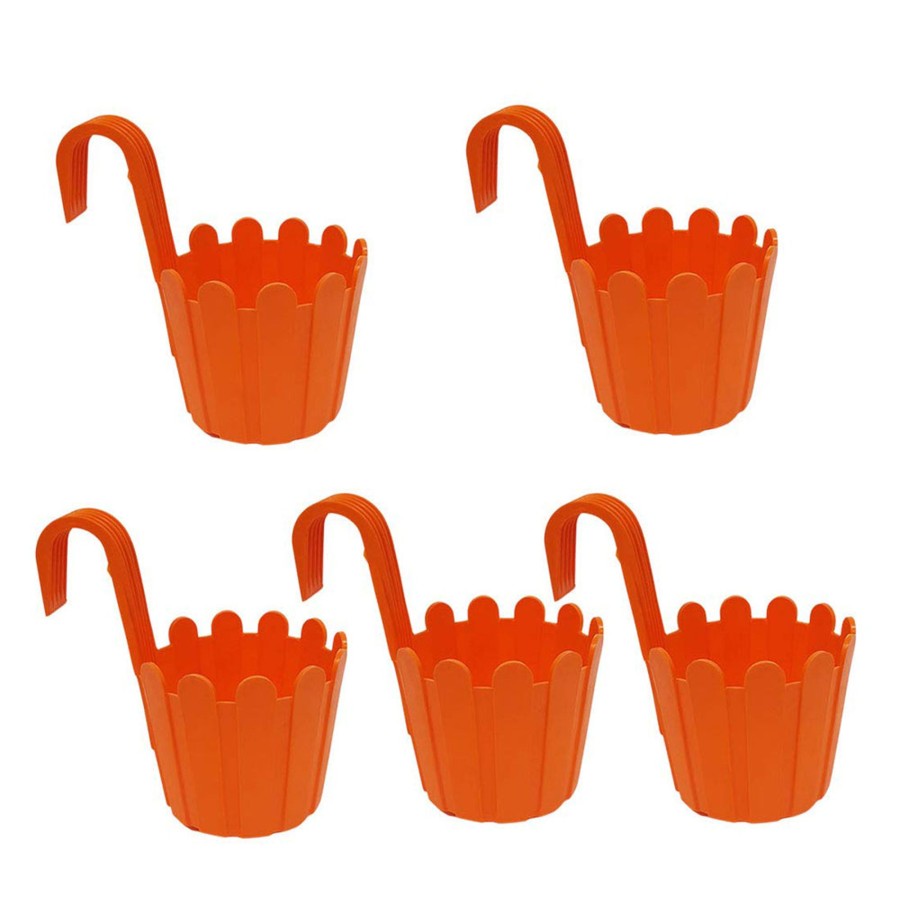 Garden Planters Wonderland | Wonderland (Set Of 5) French Hook Premium Plastic Railing Planter In Orange