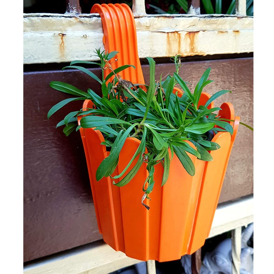 Garden Planters Wonderland | Wonderland (Set Of 5) French Hook Premium Plastic Railing Planter In Orange