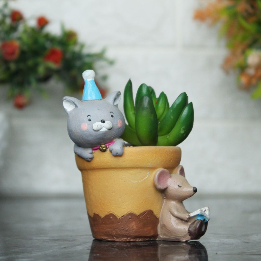 Garden Planters Wonderland | Cat & Mouse Succulent Pot For Home And Balcony Decoration