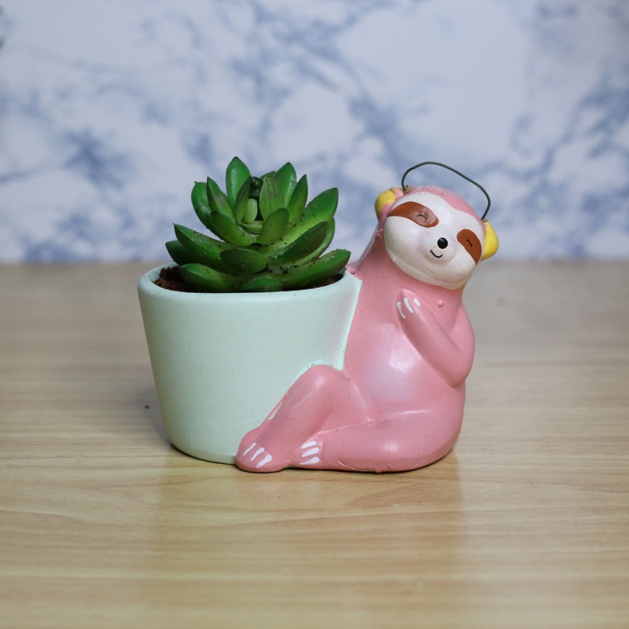 Garden Planters Wonderland | Sloth Bear Ceramic Pot For Home Decoration (Dark Pink)