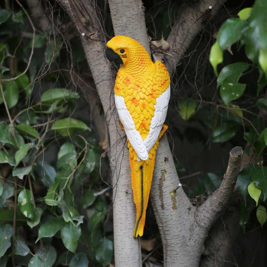 Garden Decor Wonderland Garden Statues | Wonderland Yellow Parrot-Medium Outdoor Statue (Front View)