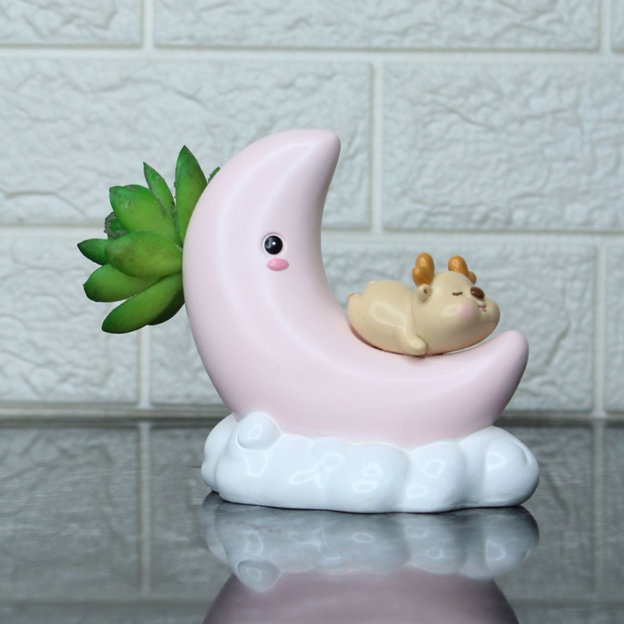 Miniature Fairy Garden Wonderland | Miniature Toys : Moon And Sleepy Deer Succulent Pot