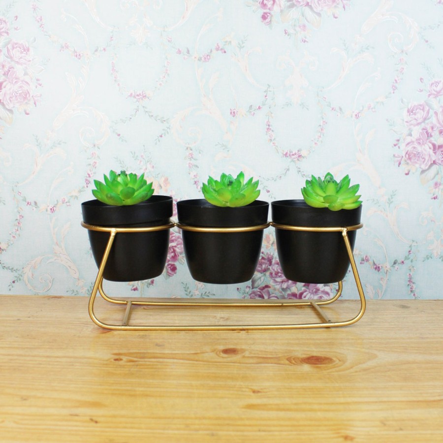 Garden Planters Wonderland | (Set Of 3) Black Metal Pot With Stand For Home Decoration