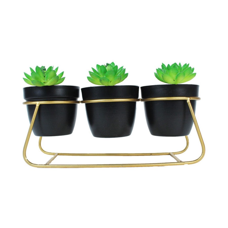 Garden Planters Wonderland | (Set Of 3) Black Metal Pot With Stand For Home Decoration