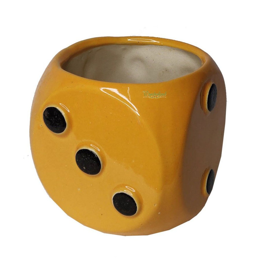 Garden Planters Wonderland | Dice Ceramic Pot For Home And Garden Decoration (Yellow)