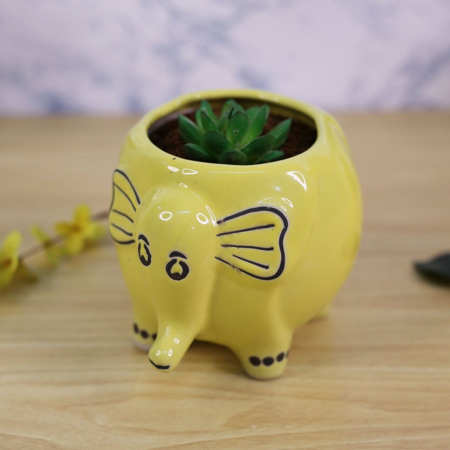 Garden Planters Wonderland | Elephant Ceramic Pot For Home And Garden Decoration (Yellow)