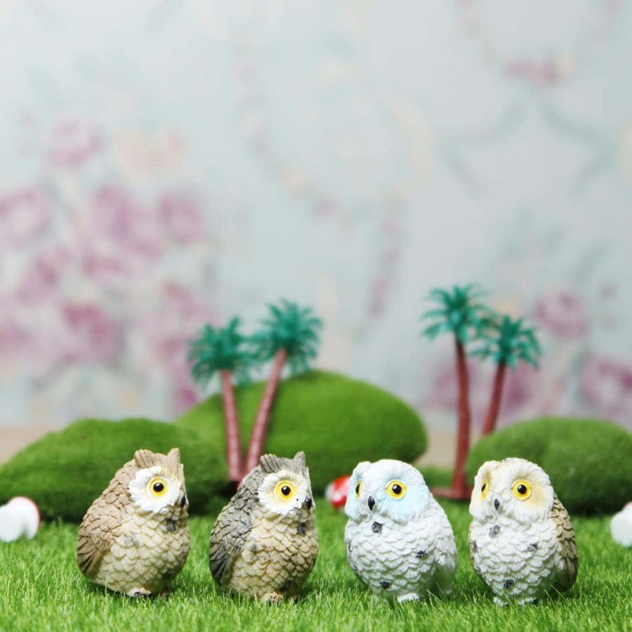 Miniature Fairy Garden Wonderland Garden Arts and Craft | (Set Of 4) Resin Owls Miniature Toys Fairy Garden