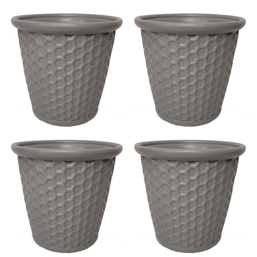 Garden Planters Wonderland | Set Of 4 : Grey Honeycomb 12 Inches Pp/ Pvc / High Quality Plastic Planter