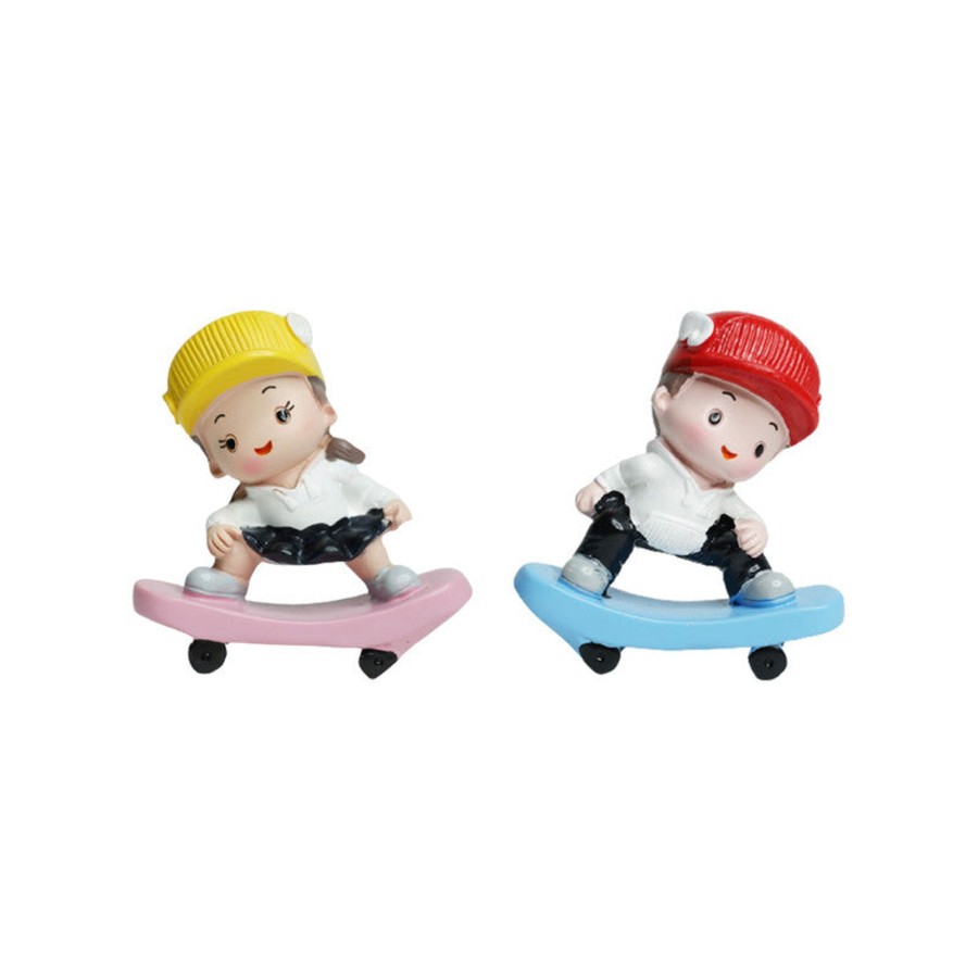 Home Decor Wonderland Table Top Decor | Wonderland Set Of 2 Girl And Boy On Stake Board Miniature| Figurine Statue| Home Decor| Gift Articles | Gift Item