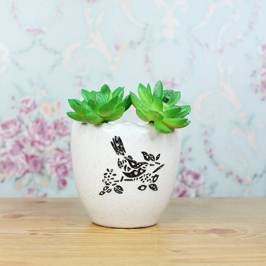 Garden Planters Wonderland | Ceramic Small Flower Shape Pot For Home Decoration (White)