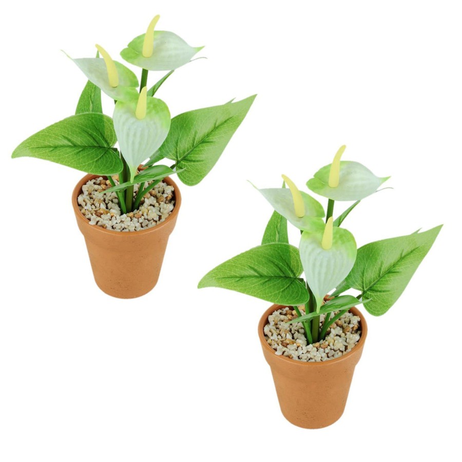 Artificial Turf Plants Wonderland | (Set Of 2) Artificial Anthurium With Plastic Pot In White