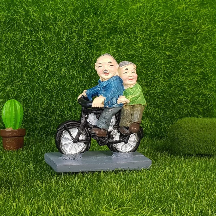 Miniature Fairy Garden Wonderland Garden Arts and Craft | Old Couple On Cycle (Single Pc) Miniature Garden Decorations, Terranium Decor, Miniature Fairy Garden