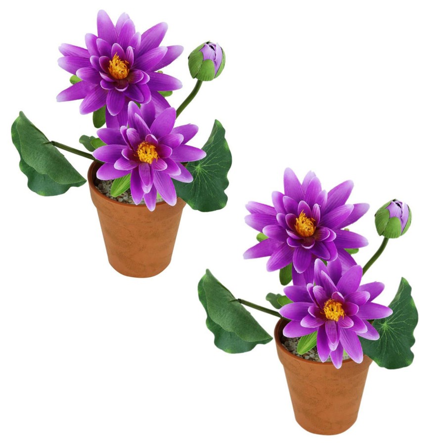 Artificial Turf Plants Wonderland | Purple Lotus With Plastic Pot (Set Of 2) Artificial Flower With Plastic Pot And Gravel