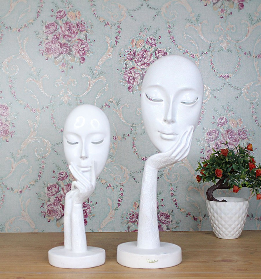 Home Decor Wonderland Table Top Decor | (Set Of 2) Face Statues For Home Decoration