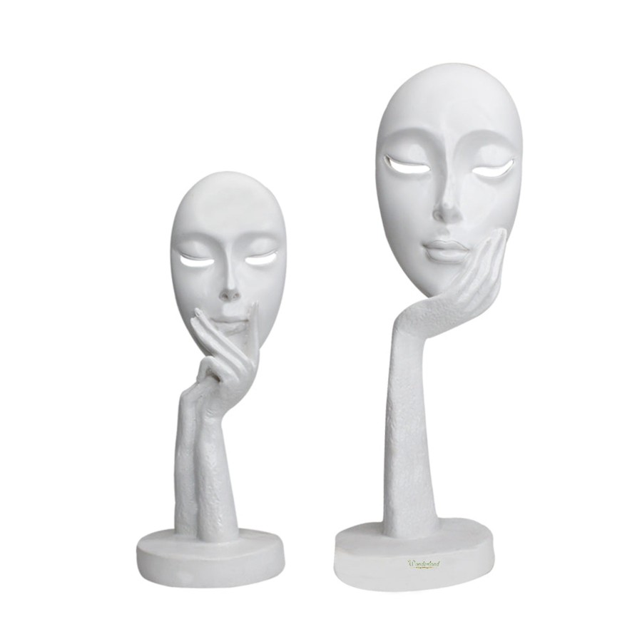 Home Decor Wonderland Table Top Decor | (Set Of 2) Face Statues For Home Decoration