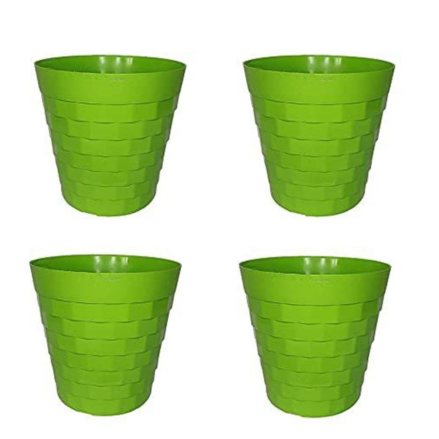 Garden Planters Wonderland | ( Set Of 4) 10 Inches Brix Plastic Round Garden Pots For Outdoor (Green)