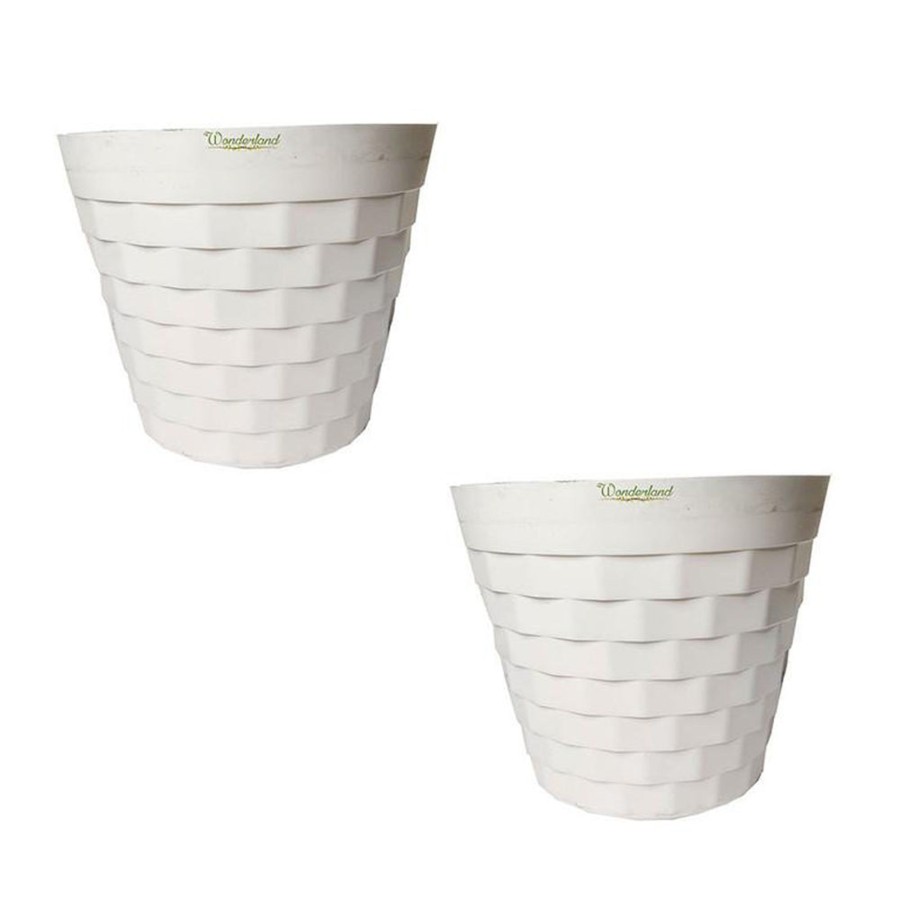 Garden Planters Wonderland | Plastic Plates : 12 Inch White Brix Plastic Pot (Set Of 2)