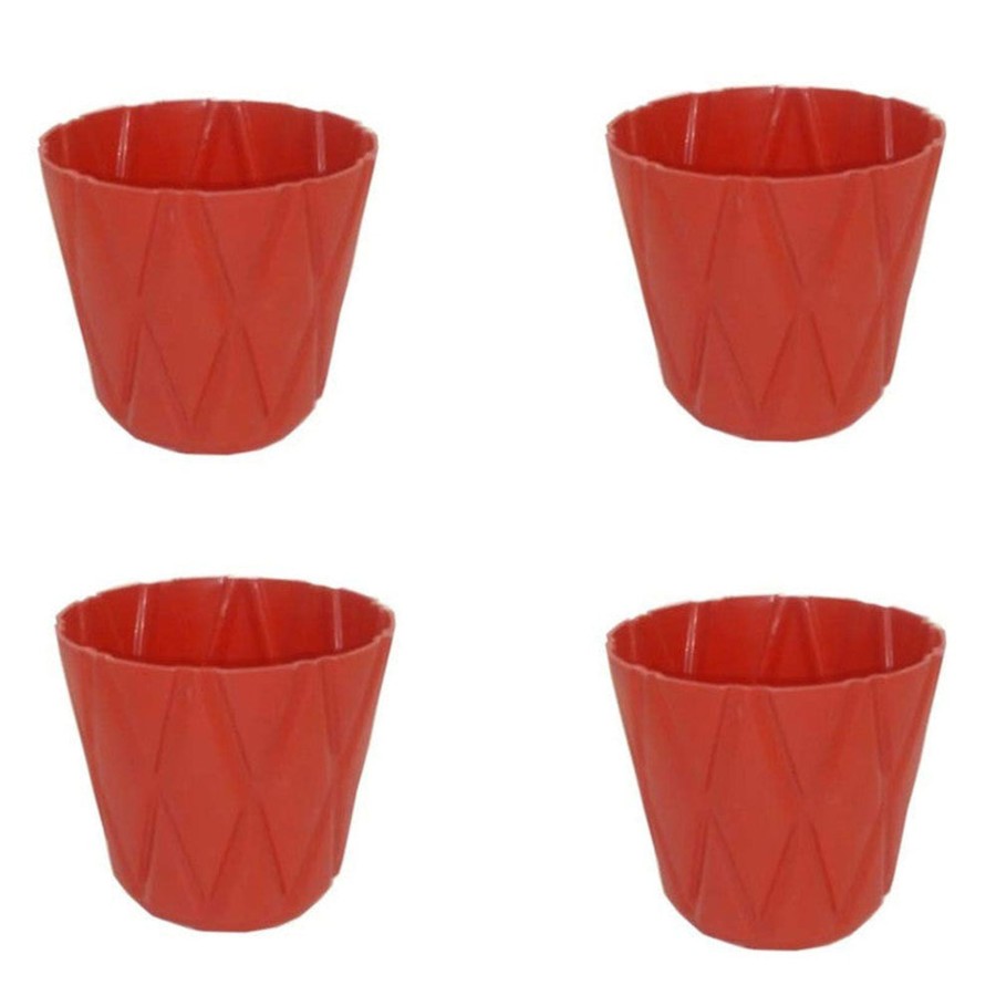 Garden Planters Wonderland | (Set Of 4) 4 X 4" Solitaire Pot For Home Garden, Red